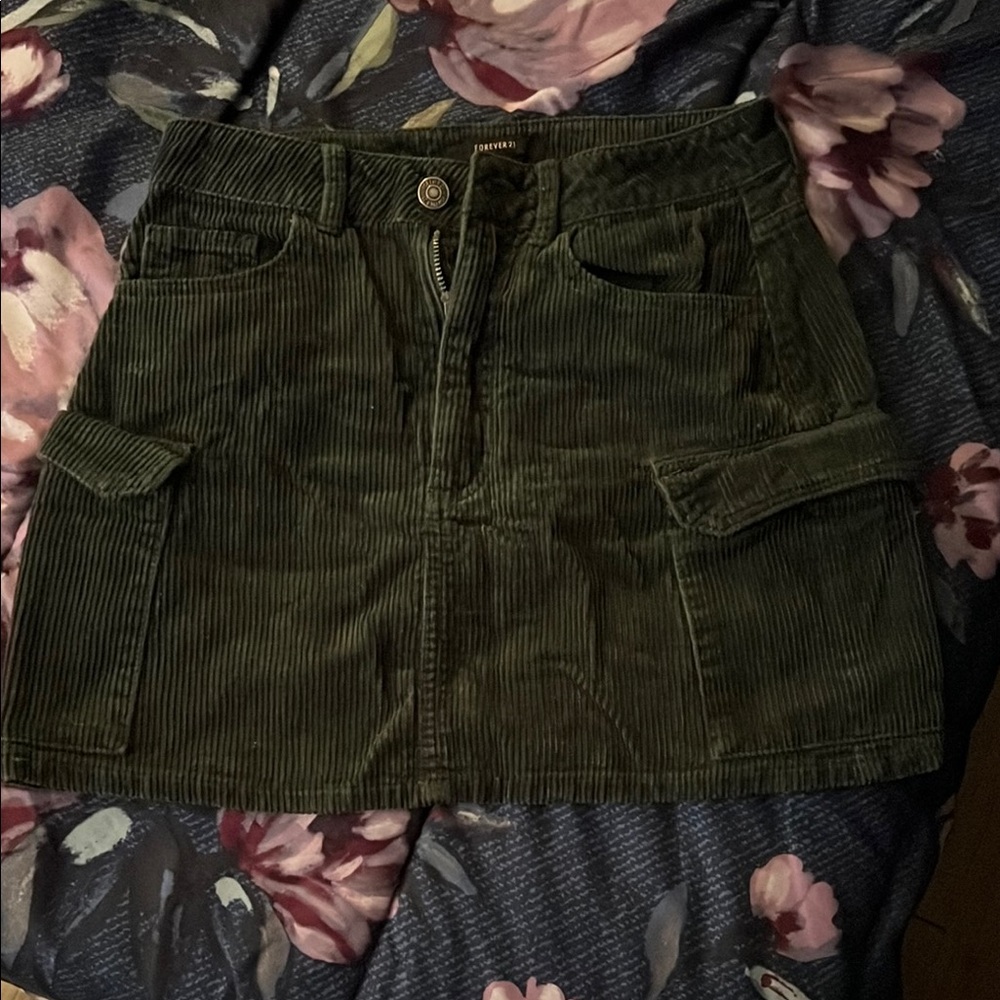 Green Corduroy Mini Skirt